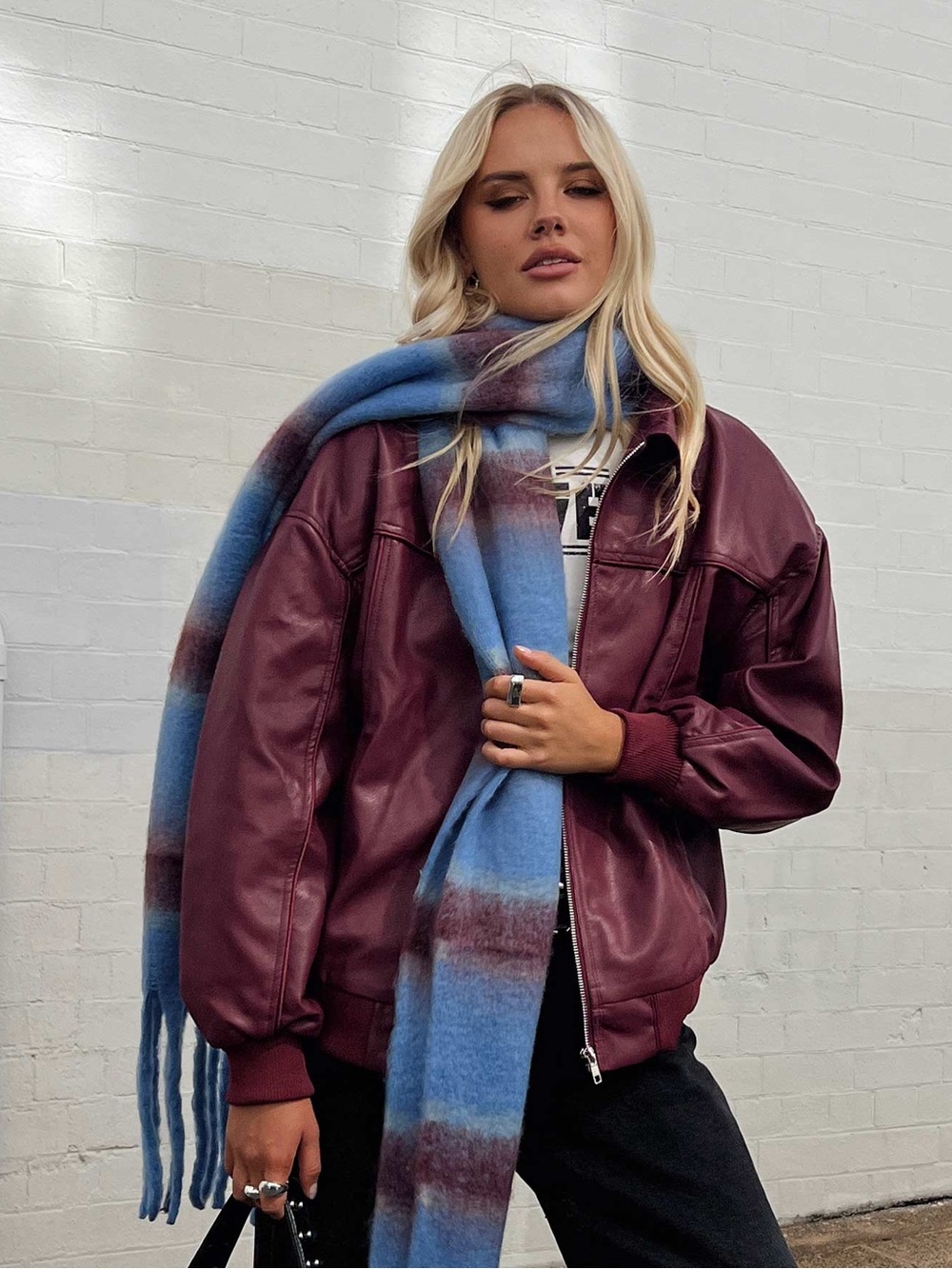 Princess Polly Goldsmith Faux Leather Zip Up Bomber Jacket Burgundy Size 12